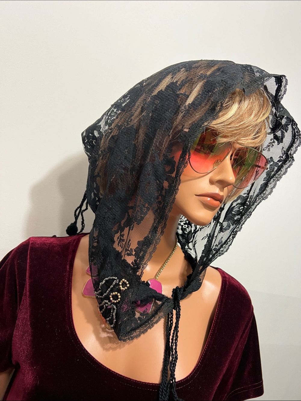 Elegant Black Lace Church Hooded Mantilla Veil French  style Hood Wrap